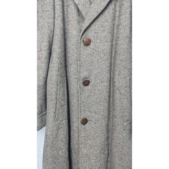 Vintage Rock Knit tweed wool coat 1950s mens Herringbone Overcoat Union made L - Picture 6 of 9